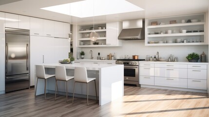 Fototapeta na wymiar Modern New Kitchen Remodeled White 8k,
