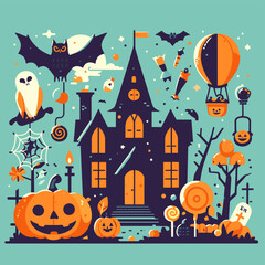 Fototapeta na wymiar Halloween Icons in Simple Flat Colors