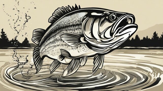 fish in the water Vector of bass fish catching the fishing lure 