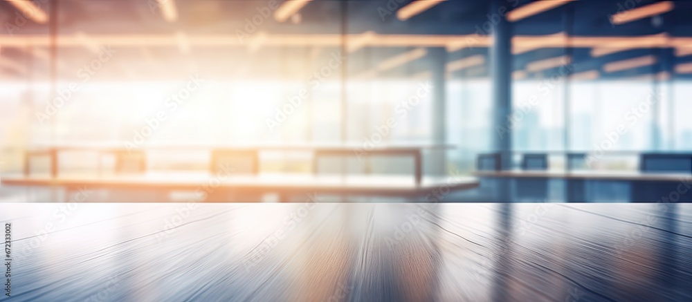 Poster bokeh abstract lighting fills the open space of an empty office creating a blurred background perfec