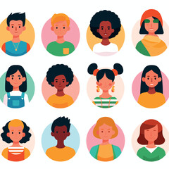Diverse People Avatars in Flat Style