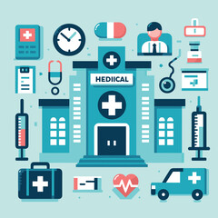 Healing Hands: Flat Design of Doctor and Hospital