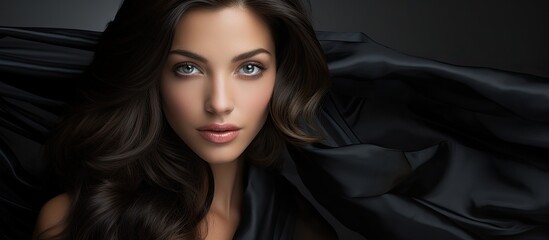 Fototapeta premium A lovely dark haired woman wearing a gorgeous black linen outfit