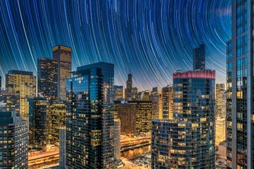 Awe-inspiring starry night skyline of the city of Chicago, Illinois, USA.