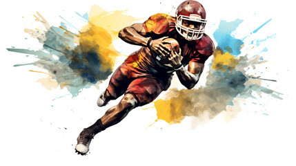 American Football player .Portrait with water color style image .