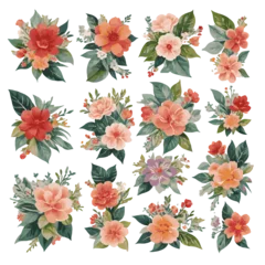 Fototapete Rund Vector watercolor floral bouquet collection © Momotaz