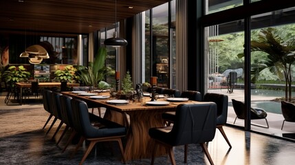 Modern villa, interior, beautiful dining room 8k,