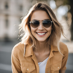 Naklejka premium portrait of a woman in sunglasses. Generative AI