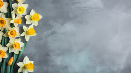  a bouquet of yellow and white daffodils on a gray background.  generative ai
