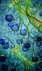 microscopy: stained cells on lab slide