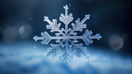 Delicate snowflake crystal. Cold or winter time concept.