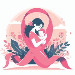 Flat Design of Mother and Child with Ribbon