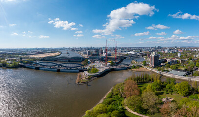 Panorama overlooking the New Bridge over the Elbe, Hamburg and the Elbe.