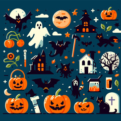 Spooky Halloween Elements in Flat Design