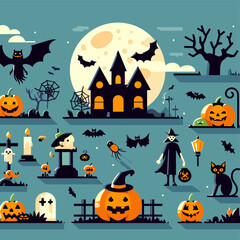 Haunting Night: Flat Vector Illustration