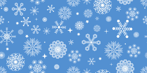 Snowflakes with a blue background in a seamless repeat pattern - Vector Illustration