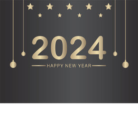 Happy New Year 2024 Black Color with Star Background, Welcome to 2024