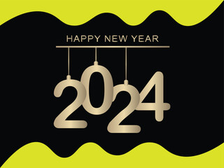 Happy New Year 2024 Black Orange Color with Black Background. Hang out Happy New Year 2024.