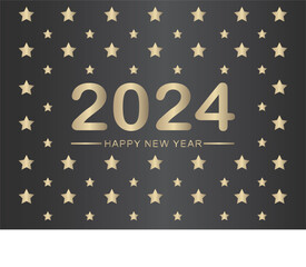 Happy New Year 2024 with star black background.