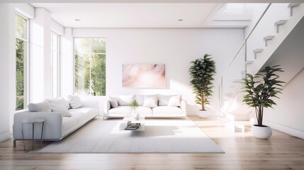 Fototapeta na wymiar Minimalist house interior design of living room. AI generated image