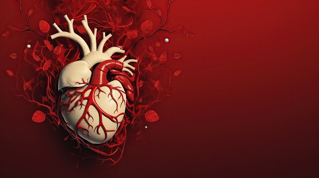 Anatomic human red heart shape isolated background. AI generated image