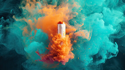 spray can spraying colorful rainbow paint liquid color splash explosion