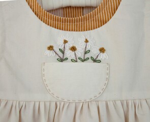 Vintage Handmade Baby Pinafore Dress with Embroidered Pocket of Daisies