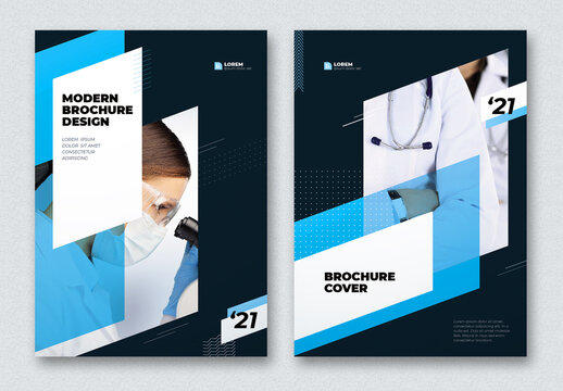 Dark Business Report Cover Layout Set with flat Elements