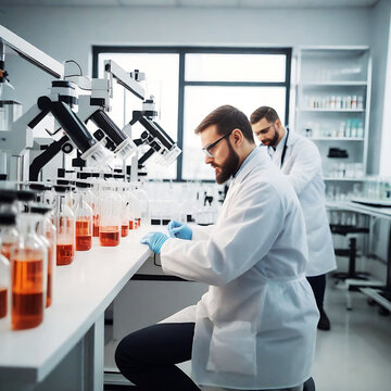 Healthcare researchers working in life science laboratory