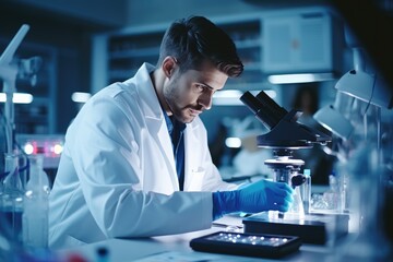 Researchers working in a modern pharmaceutical laboratory. Research and creation of innovative in a...