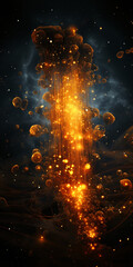 Tower of golden light in dark cosmos