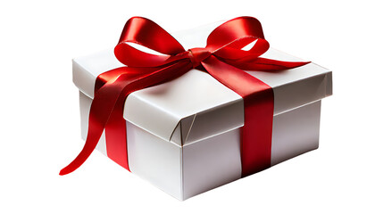 white Gift box with a red ribbon bow isolated on transparent or white background, png