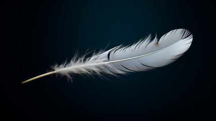 Ethereal White Feather Floating on a Tranquil Dark Blue Background