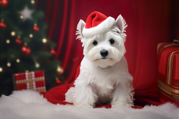 christmas portrait of a cute westie puppy