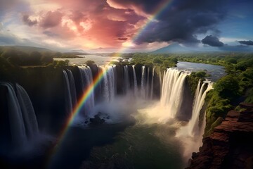 A rare glimpse of a double rainbow over a waterfall.
