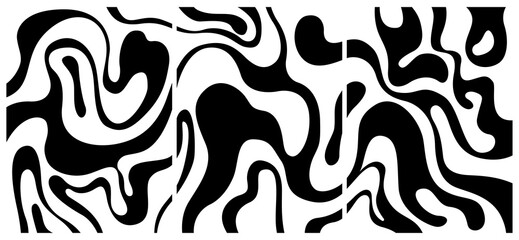 Set of abstract backgrounds in black and white. Hand drawn illustration.