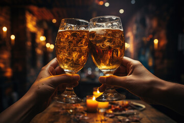 People toasting with beer, happy new year (AI Generated)  - obrazy, fototapety, plakaty