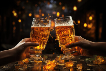 People toasting with beer, happy new year (AI Generated) 
