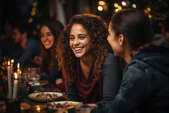 Amidst twinkling lights and laughter, a family comes together, sharing love and joy during this festive Christmas celebration (AI Generated) 