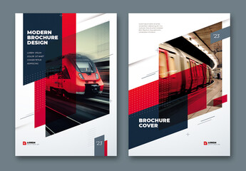 Business Report Cover Layout Set with Red flat Elements
