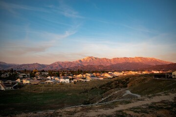 Landscape of Calimesa surrounded by hills on a sunny day in California