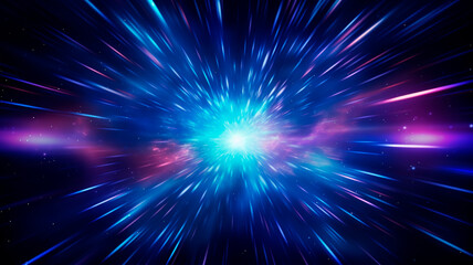 Naklejka premium A neon glow of abstract colors illuminating the backdrop, depicting a cosmic explosion and the rapid motion of light within a galaxy. Generative AI