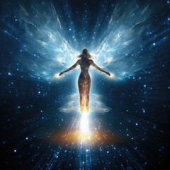 Spiritual guidance Angel of light and love avatar being miracle on sky angelic wings Generative AI - obrazy, fototapety, plakaty