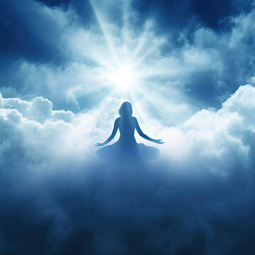 Spiritual guidance Angel of light and love avatar being miracle on sky angelic wings Generative AI