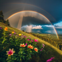 Regenbogen über Hügel