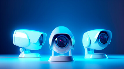 depicting a set of professional surveillance cameras in a glossy white color. Generative AI