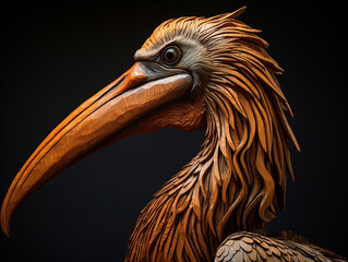 A Detailed Wood Carving of a Pelican