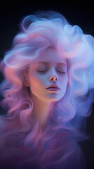 Fototapeta premium Beautiful Woman lost in thoughts with flowy smoke hairs