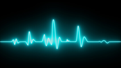 heartbeat rate and pulse on black screen. Neon heartbeat on black isolated background. ECG Heartbeat Display. Background heartbeat line neon light heart rate display screen medical research.