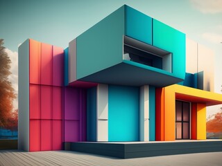 Contemporary and minimalist architecture, modern colorful building